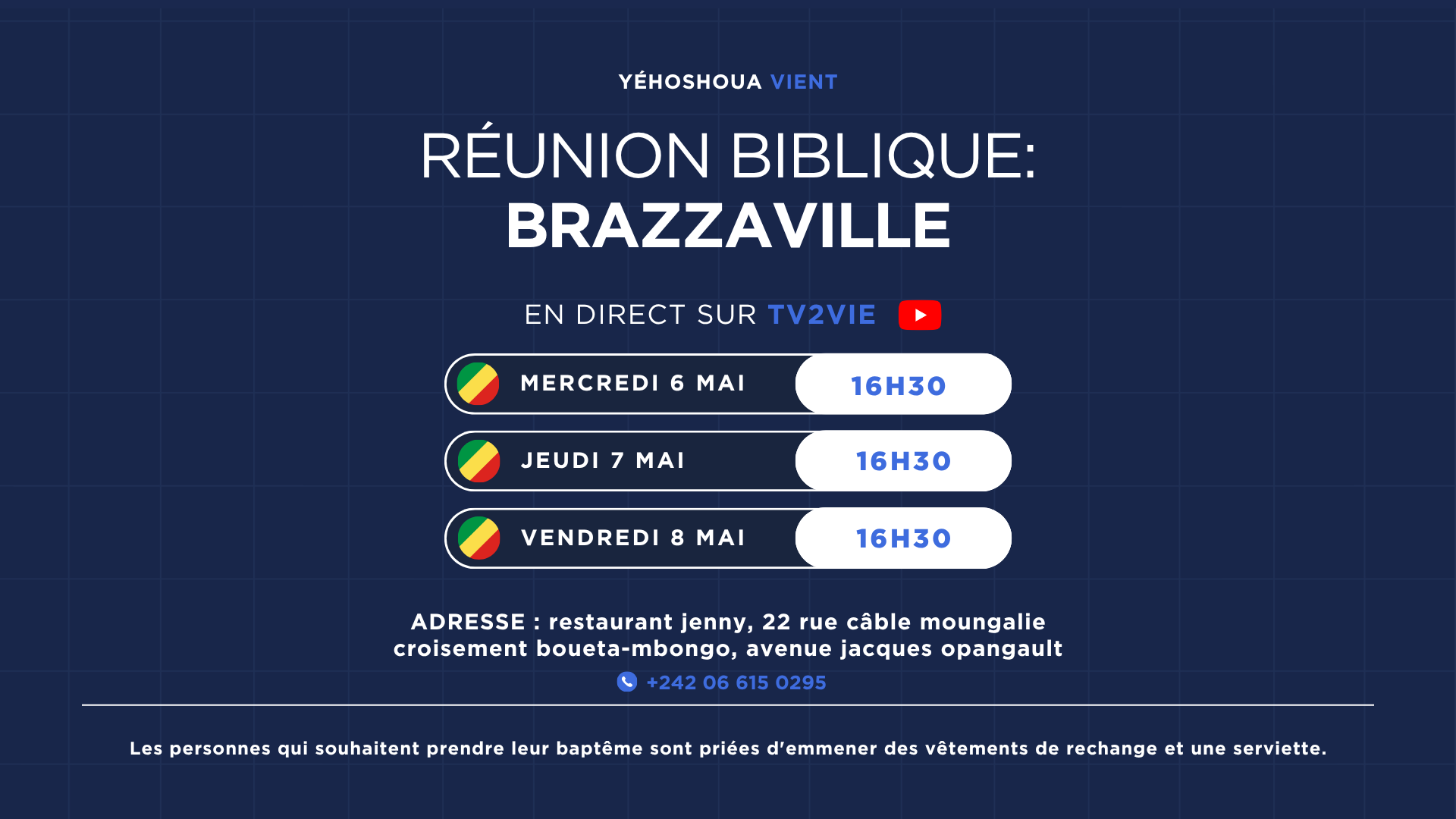 Imagen para evento: RÉUNION BIBLIQUE - BRAZAVILLE